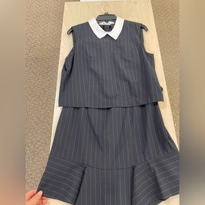 BCBGMAXAZRIA Pinstripe Sleeveless Open Back Collar Detail Work Dress